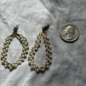 Elegant Gold and White Pearl pierced vintage unique dangle Earrings